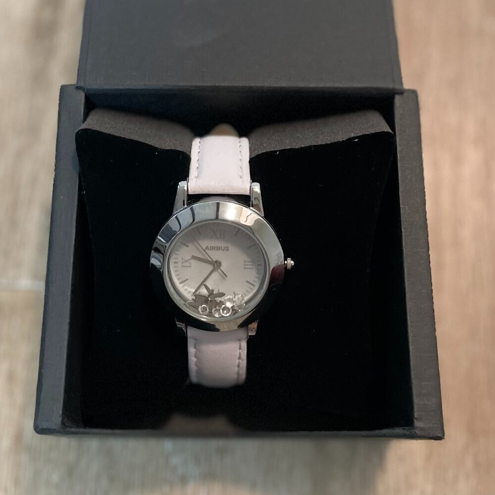Airbus Exclusive Womens Watch Stainless Steel White Leather Strap